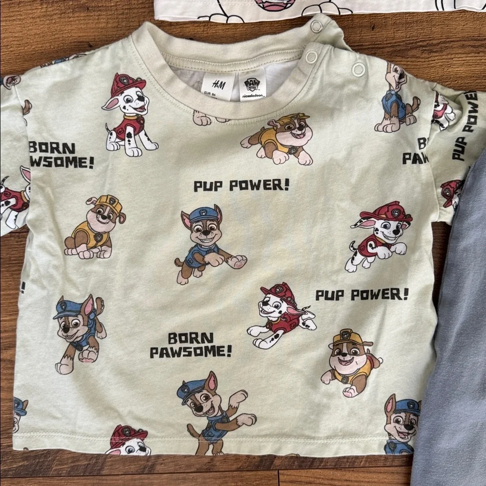 Bundle of 18 month shirt and pants sets, H&M and Carter’s, Paw Patrol / Soccer